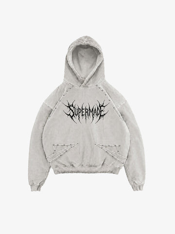 Washed Black Oversized Hoodie with Graphic Logo Print