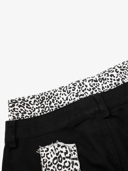 Leopard Waistband Cross Patch Cargo Pants