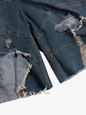 Distressed Raw Hem Denim Shorts