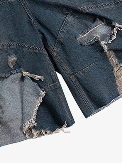 Distressed Raw Hem Denim Shorts