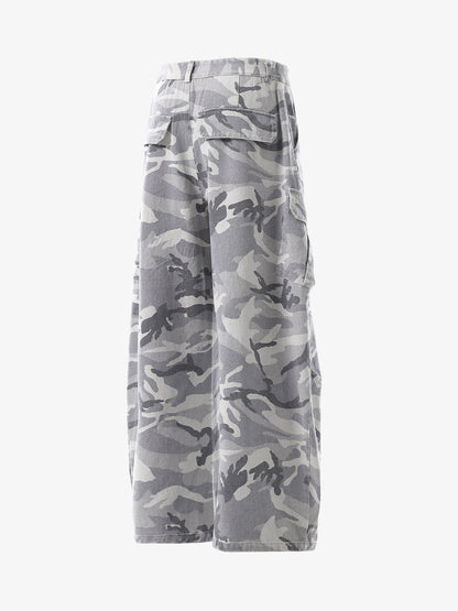 Snow Camouflage Machete Wide-Leg Cargo Barrel Pants - 2548 
