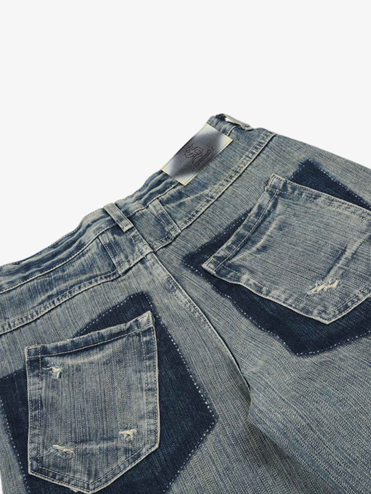 High Waist Distressed Barrel Denim Jeans 