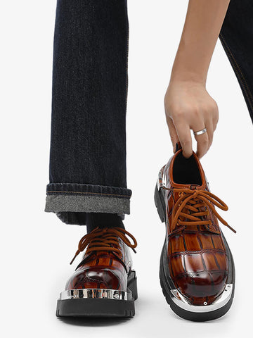 Crocodile-Embossed Derby Shoes
