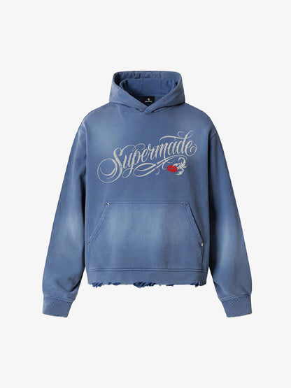 Distressed Oversized Hoodie with Vintage Graphic Print