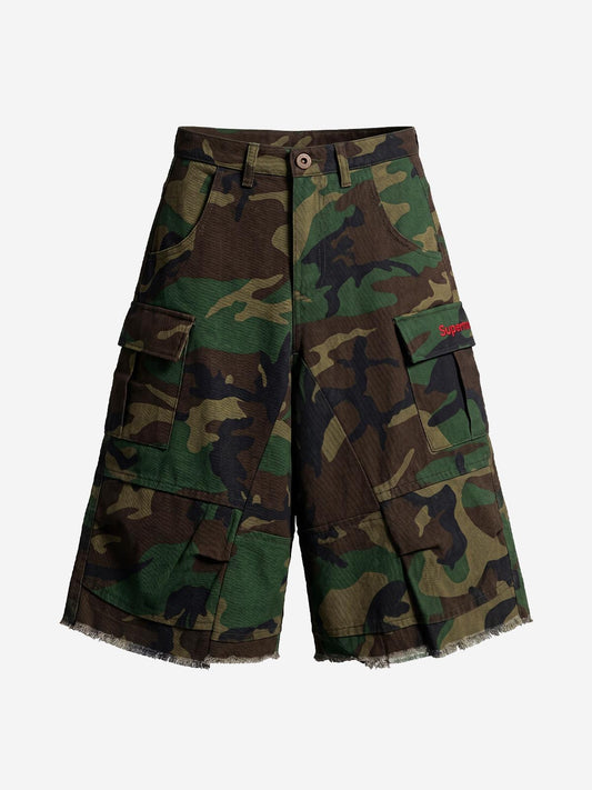 Vintage Camo Frayed Hem Cargo Shorts