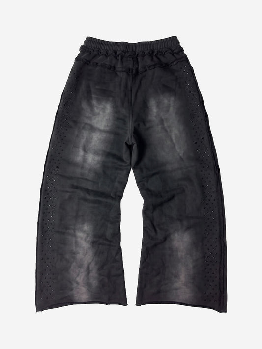 Washed Distressed Rhinestone Trim Sweatpants