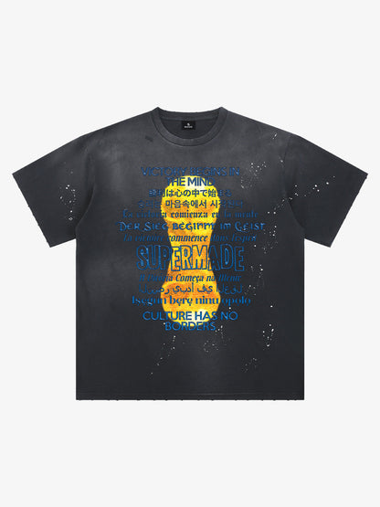 Washed World Cup Trophy Multi-Language Graphic T-Shirt 