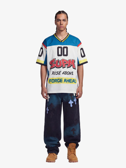 Color-Block Digital Print Mesh V-Neck Jersey 