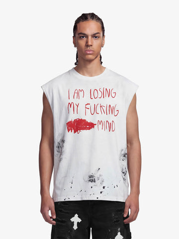 Grunge Slogan Print Distressed Raw Hem Sleeveless T-Shirt - 2612 