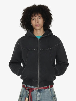 Rivet Detail Fleece Zip Up Hoodie 