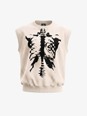 Vintage Skeleton Graphic Waffle Knit Sleeveless Vest 