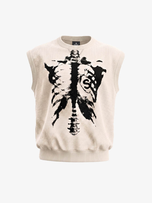 Vintage Skeleton Graphic Waffle Knit Sleeveless Vest