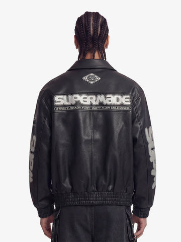 Faux Leather Vintage Street Black Air Jacket - 1821 