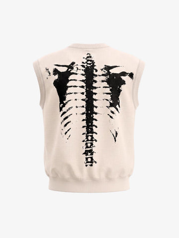 Vintage Skeleton Graphic Waffle Knit Sleeveless Vest 