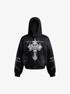 Street Wasteland Washed Cross Print Zip Up Hoodie - 2561 