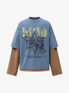 Street Color Matching Faux Two-Piece Printed T-Shirt - 2451 