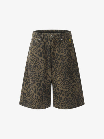 Leopard Print Cotton Wide Leg Shorts 