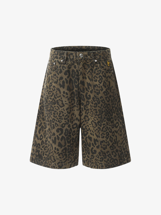 Leopard Print Cotton Wide Leg Jorts