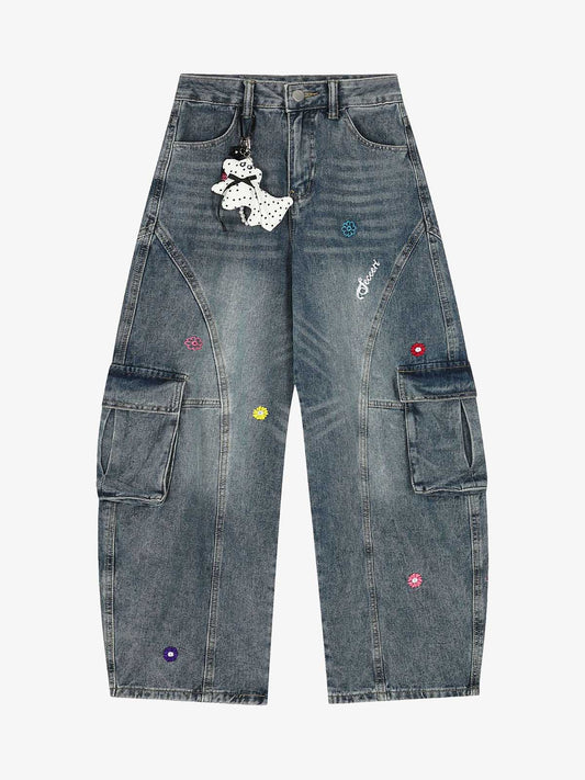Vintage Embroidered Workwear Doll-Decorated Scimitar Jeans 