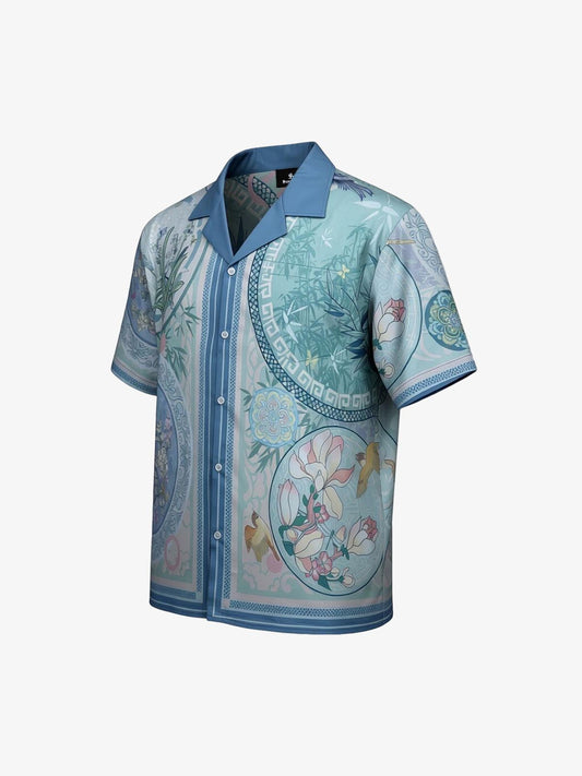 Porcelain Floral Cuban Collar Shirt 