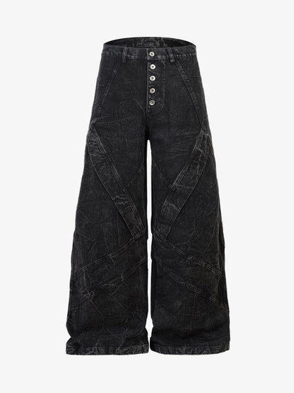 High Street Functional Structured Design Tie-Dye Baggy Jeans 