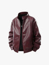Retro Leather Stand-Collar Elastic Hem Jacket 