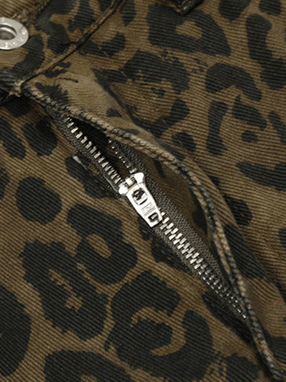 Leopard Print Cotton Wide Leg Shorts 