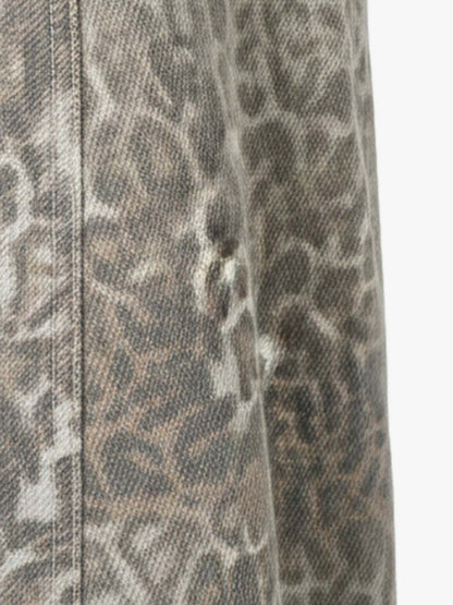 Street Leopard Camouflage Pleated Barrel Jeans 