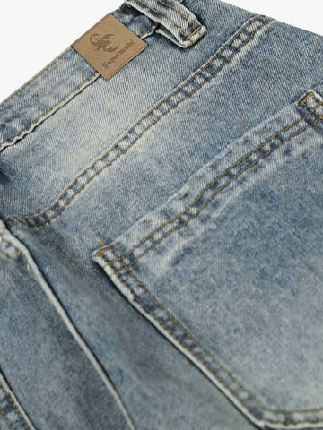 Washed Metal Hook Front Design Barrel Jeans