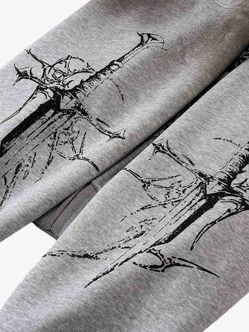 Street Wasteland Washed Cross Print Zip Up Hoodie - 2561 