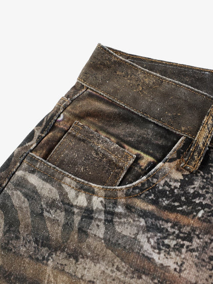 Camo Wash Denim Jeans – High-Rise Relaxed Fit Pants