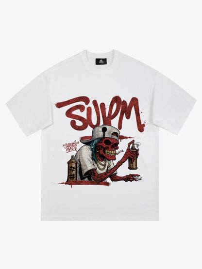 Street Trendy Skull Spray-Paint Graffiti Master T-Shirt 