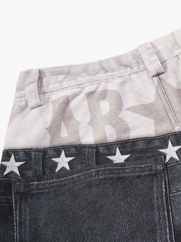 3D Faux Layer Curved Jeans