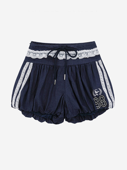 Lace Trim Bubble Casual Shorts