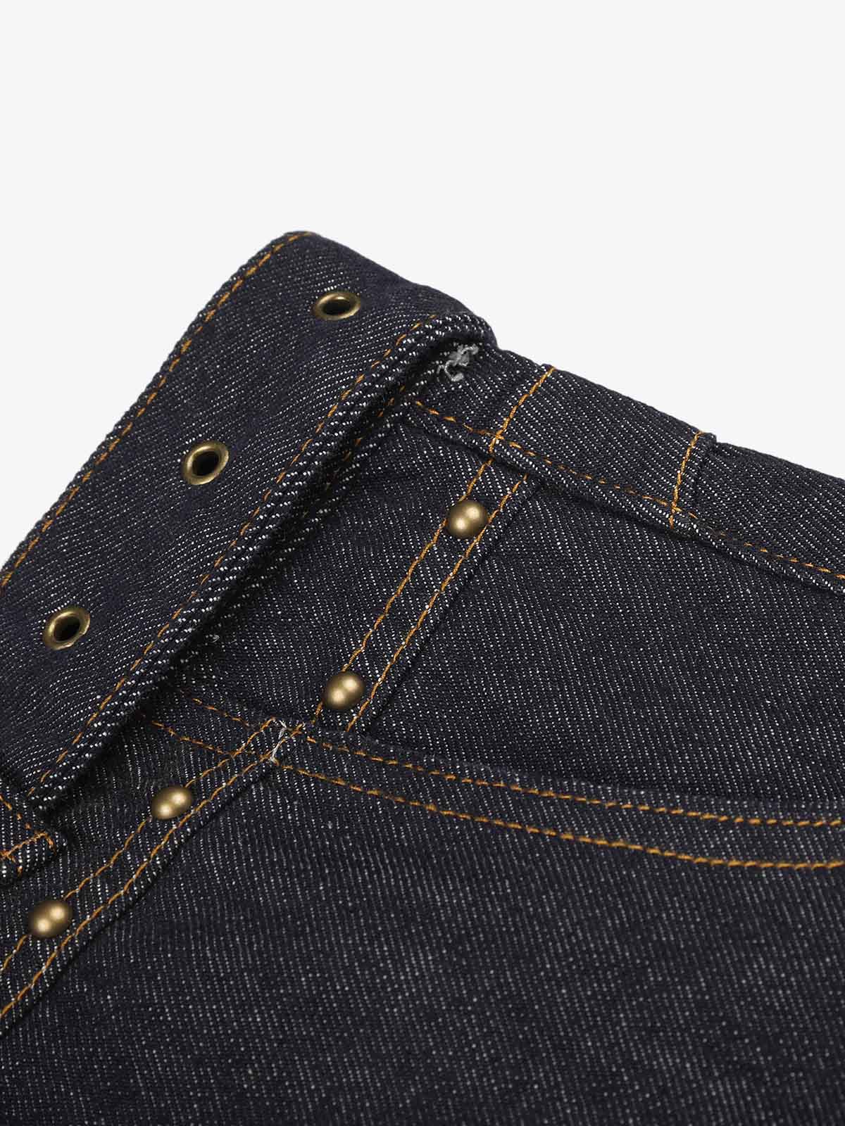 Thesupermade Raw Denim Rhinestone Turn-up Baggy Jeans