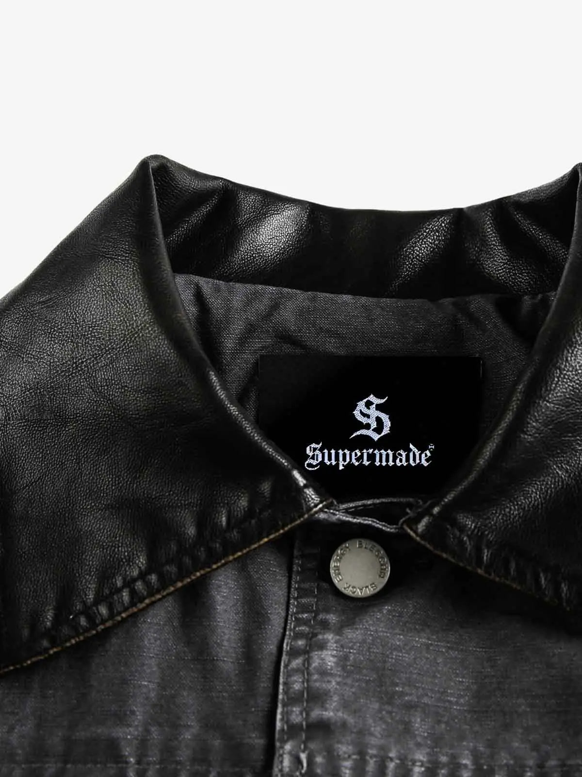 Clean Cut Leather Contrast Collar Pocket Jacket 