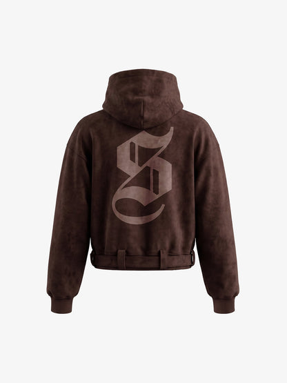 Belt Detail Suede Hoodie