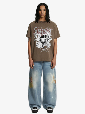 Washed Rhinestone Letter Graphic T-Shirt 