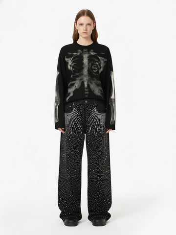 Skeleton Graphic Waffle Sweatshirt - 2495