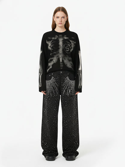 Skeleton Graphic Waffle Sweatshirt - 2495