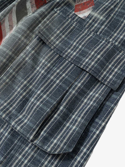 Plaid Cargo Wide-Leg Shorts