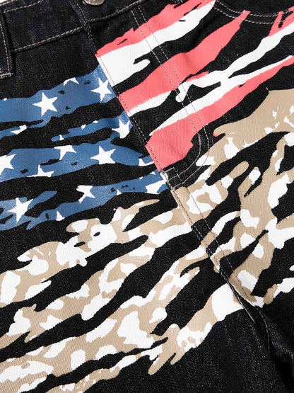 Thesupermade Flag Graffiti Raw Denim Baggy Jeans