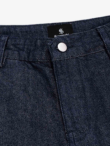 Pleated Panel Patchwork Denim Shorts 