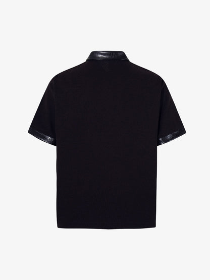 Gothic Text Print Leather Patchwork Polo T-Shirt 