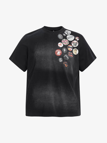 Vintage Airbrush Spray Effect Multi-Badge Graphic T-Shirt 
