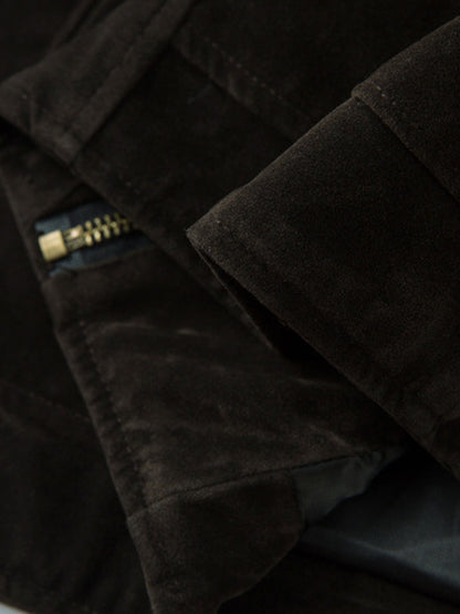 Retro Unique Metal Button Lapel Suede Bomber Jacket - 2538 