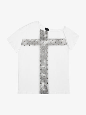 Black Cotton T-Shirt with Silver Studs and Bleach Spray Graphic