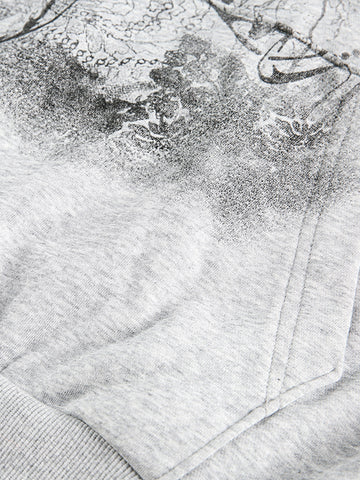 Detachable Fur Collar Printed Cardigan Half-Zip Hoodie 