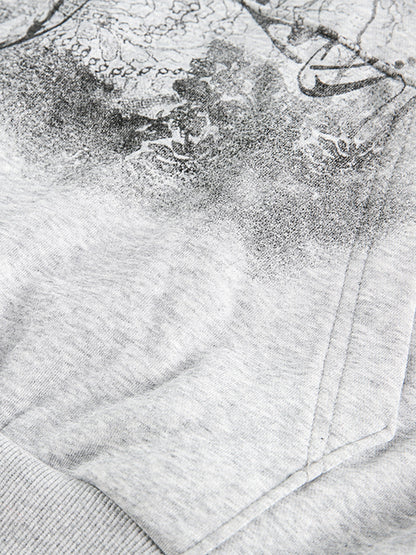 Detachable Fur Collar Printed Cardigan Half-Zip Hoodie 