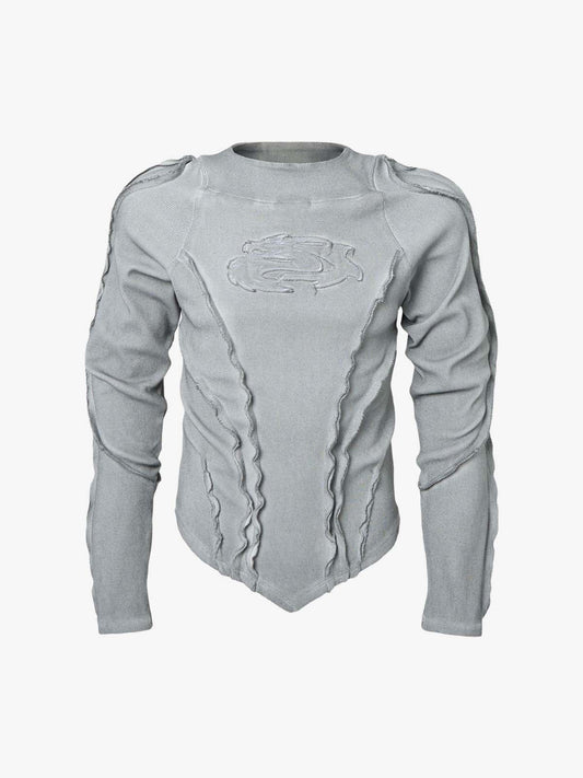 Vintage Washed Sculpted Seam Ribbed Long Sleeve T-Shirt - 2624 